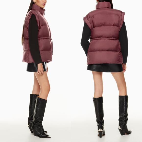 Aritzia Wilfred Laramie The Chalet Puffer Vest Goose Down Merlot Red Medium NWT - Picture 2 of 12